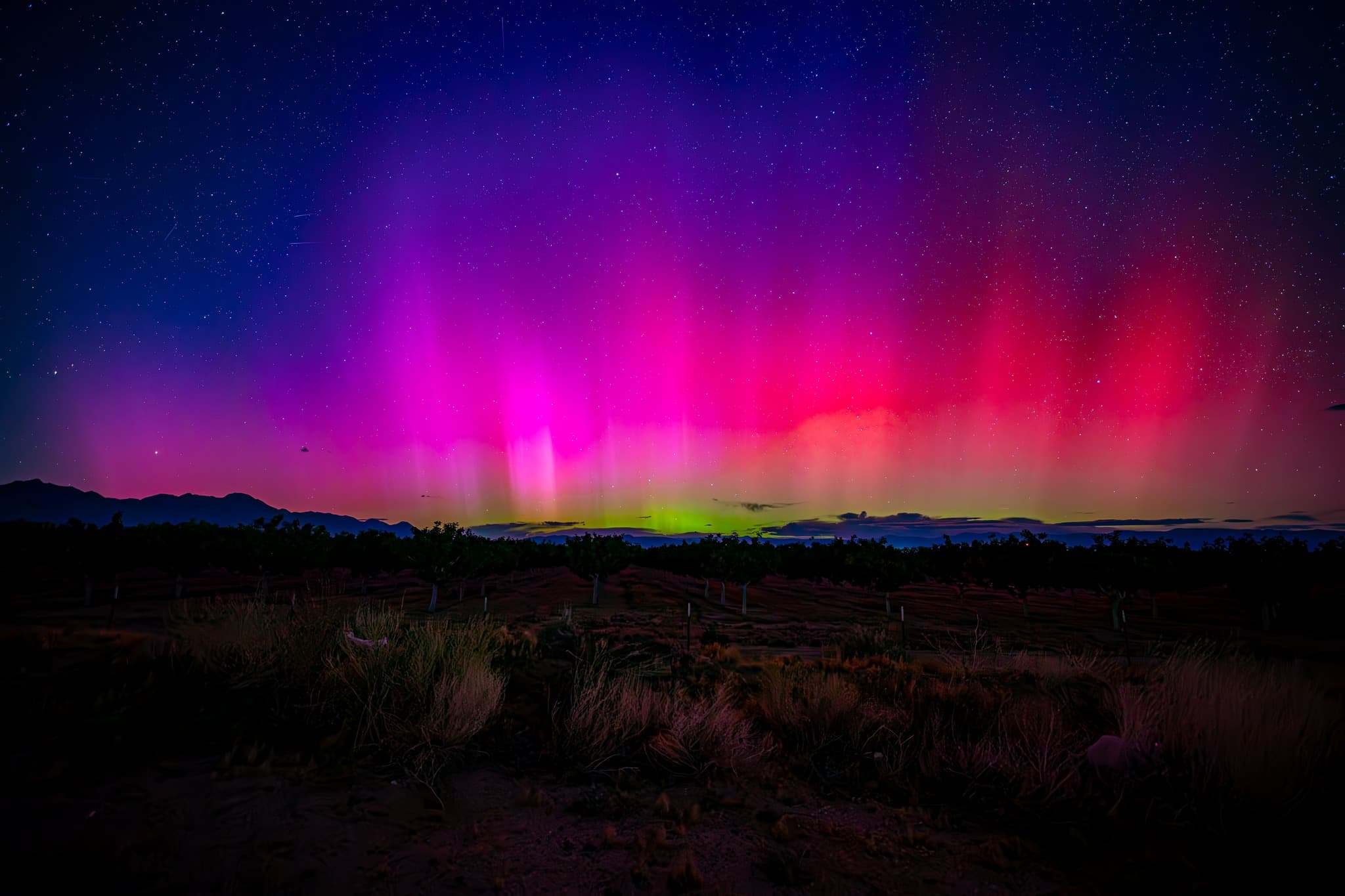 Aurora borealis over the desert near Ridgecrest, California