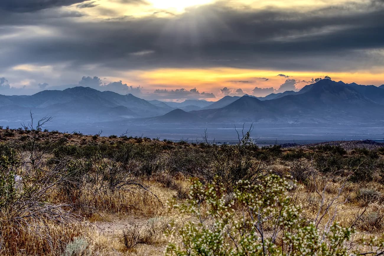Sierra Nevada sunset viewed from desert near Ridgecrest, California